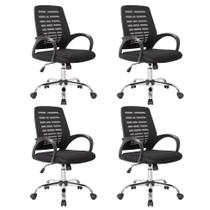 Conjunto com 4 Cadeiras de Escritório Secretária Giratórias Light Preto Conjunto com 4 Cadeiras de Escritório Secretária Giratórias Light Preto