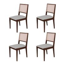 Conjunto com 4 Cadeiras de Jantar Estofada Suellen em Madeira e Mdf Castanho Linho Cinza Prata