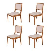 Conjunto com 4 Cadeiras de Jantar Estofada Suellen em Madeira e Mdf Cerejeira Linho Bege Conjunto com 4 Cadeiras de Jantar Estofada Suellen em Madeira e Mdf Cerejeira Linho Bege