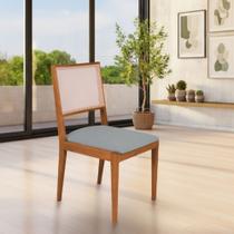 Conjunto com 4 Cadeiras de Jantar Estofada Suellen em Madeira e Mdf Cerejeira Linho Cinza Conjunto com 4 Cadeiras de Jantar Estofada Suellen em Madeira e Mdf Cerejeira Linho Cinza