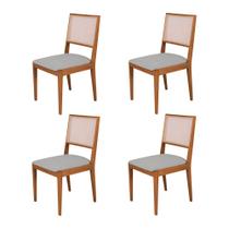 Conjunto com 4 Cadeiras de Jantar Estofada Suellen em Madeira e Mdf Cerejeira Linho Cinza Prata Conjunto com 4 Cadeiras de Jantar Estofada Suellen em Madeira e Mdf Cerejeira Linho Cinza Prata