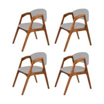 Conjunto com 4 Cadeiras de Jantar Gabriela em Madeira e Mdf Cerejeira Linho Cinza Prata