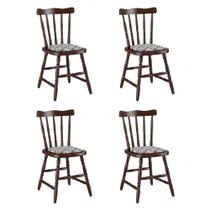 Conjunto com 4 Cadeiras de Jantar Madeira Maciça com Estofado Multimóveis CR50088