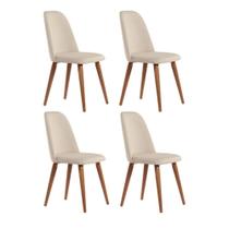 Conjunto com 4 Cadeiras de Madeira Maciça Estofada New Drop - Natural c/ Linho Bege - Cobre