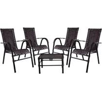 Conjunto Com 4 Cadeiras E Mesa De Centro Bela - Cor Tabaco Conjunto Com 4 Cadeiras E Mesa De Centro Bela - Cor Tabaco