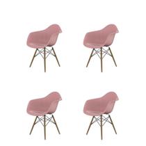 Conjunto Com 4 Cadeiras Eames Com Braço Rosa Empório Tiffany Base Em Madeira