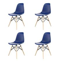 Conjunto com 4 Cadeiras Eames DSW Azul e Madeira