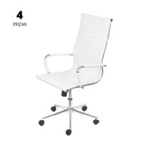 Conjunto com 4 Cadeiras Eames Office Esteririnha Branca Baixa com base Rodízio