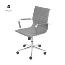 Conjunto com 4 Cadeiras Eames Office Esteririnha Cinza Baixa com base Rodízio
