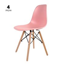 Conjunto Com 4 Cadeiras Eames Rosa Empório Tiffany Base Em Madeira