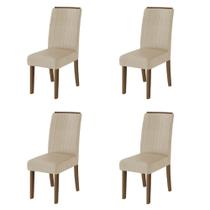 Conjunto Com 4 Cadeiras Estofada Sala De Jantar Grécia Cedro / Bege Dobuê Cedro
