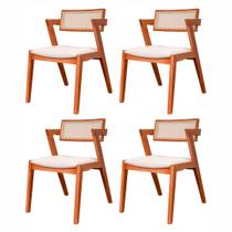 Conjunto com 4 Cadeiras Madeira Maciça com Rattan Natural e Estofada 81,5x53x57cm Verona