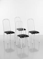 Conjunto com 4 Cadeiras Montreal Estrutura em Aço Branco e Assento Estofado Preto floral