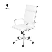 Conjunto com 4 Cadeiras Office Soft Alta Branca com Base Cromada Rodízio