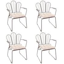 Conjunto com 4 Cadeiras para Sala de Estar Vegas Marrom/Aço Corten/Bege - Metaltru