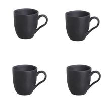 Conjunto Com 4 Canecas Café Chá Cafeteria Orgânica Preto Matte