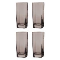 Conjunto Com 4 Copos Vidro Bali Quadrado Sucos 320ml Cinza