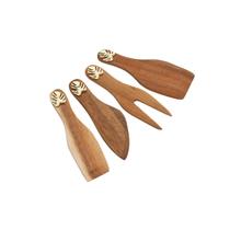 Conjunto com 4 peças para queijo de madeira costela de adão dourado rojemac