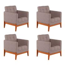 Conjunto com 4 Poltronas Brooks Linho Cinza e Amêndoa