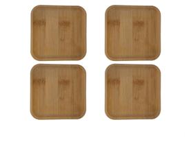 Conjunto com 4 Porta Copos Bambu Quadrado 10cm