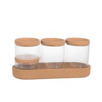 Conjunto com 4 Potes de Vidro com Tampa de Cortiça + Bandeja 25,5