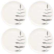 Conjunto Com 4 Pratos Rasos 26Cm Flat Samambaia Branco Oxford