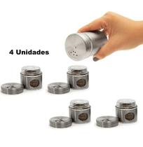 Conjunto com 4 Unidades Saleiro/Pimenteiro em Aço Inox e Vidro Cozinha Moderna