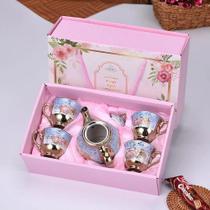 conjunto com 4 xícaras e 1 bule/chaleira Azul Sofisticação Clássica e Atemporal Porcelana