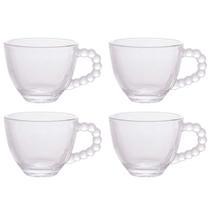 Conjunto Com 4 Xícaras Perola Em Vidro Transparente 180ml