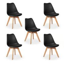 Conjunto com 5 Cadeira Leda Preta - Charles Eames Wood com Almofada