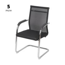 Conjunto com 5 Cadeiras Office Roma Alta Preta com Base Fixa Cromada Conjunto com 5 Cadeiras Office Roma Alta Preta com Base Fixa Cromada