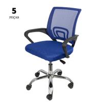 Conjunto com 5 Cadeiras Office Tok Baixa Azul com Base Rodízio
