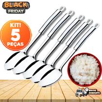 Conjunto com 5 Colheres de Arroz Inox 34cm Práticas e Inoxidáveis em oferta