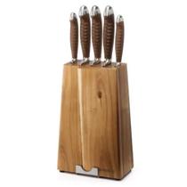 Conjunto com 5 Facas Cepo MUNDIAL Renaissance Marrom com suporte para tablet 3300-5