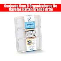 Conjunto Com 5 Organizadores De Gavetas Rattan Branco Arthi