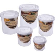 Conjunto com 5 Potes Mantimento Decor Grãos Rosca
