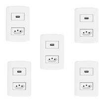 Conjunto com 5 Tomadas Usb + 1 Tomada 2p+t 20a 250v, Modular, com Placa 4x2 e Suporte
