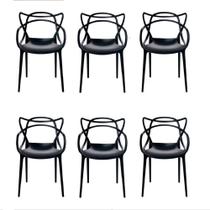 Conjunto com 6 Cadeiras Allegra Pretas Plástico Resistente, Empilháveis para Área Externa