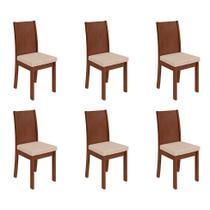 Conjunto com 6 Cadeiras Athenas Linho Bege e Imbuia Clean