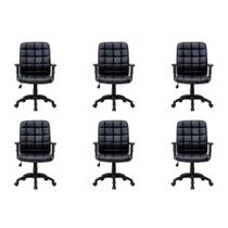 Conjunto com 6 Cadeiras de Escritório Diretor Giratórias Fitz com Braços Ajustáveis Preto