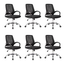 Conjunto com 6 Cadeiras de Escritório Secretária Giratórias Light Preto