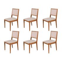 Conjunto com 6 Cadeiras de Jantar Estofada Suellen Cerejeira Linho Bege Conjunto com 6 Cadeiras de Jantar Estofada Suellen Cerejeira Linho Bege