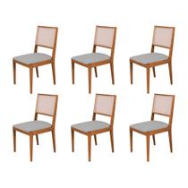 Conjunto com 6 Cadeiras de Jantar Estofada Suellen Cerejeira Linho Cinza Prata Conjunto com 6 Cadeiras de Jantar Estofada Suellen Cerejeira Linho Cinza Prata