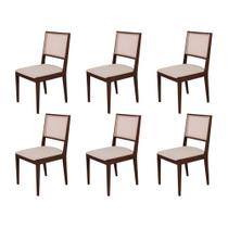 Conjunto com 6 Cadeiras de Jantar Estofada Suellen em Madeira e Mdf Castanho Linho Bege