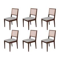 Conjunto com 6 Cadeiras de Jantar Estofada Suellen em Madeira e Mdf Castanho Linho Cinza Prata