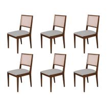 Conjunto com 6 Cadeiras de Jantar Estofada Suellen Mel Linho Cinza Prata Conjunto com 6 Cadeiras de Jantar Estofada Suellen Mel Linho Cinza Prata