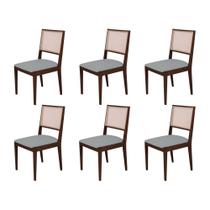 Conjunto com 6 Cadeiras de Jantar Suellen em Madeira e Mdf Castanho Linho Cinza Conjunto com 6 Cadeiras de Jantar Suellen em Madeira e Mdf Castanho Linho Cinza