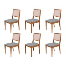 Conjunto com 6 Cadeiras de Jantar Suellen em Madeira e Mdf Cerejeira Linho Cinza Conjunto com 6 Cadeiras de Jantar Suellen em Madeira e Mdf Cerejeira Linho Cinza