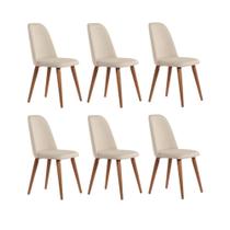 Conjunto com 6 Cadeiras de Madeira Maciça Estofada New Drop - Natural c/ Linho Bege - Cobre
