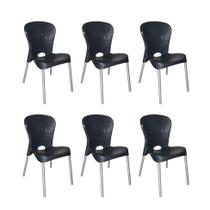 Conjunto com 6 Cadeiras de Plástico Montes Claros Preto